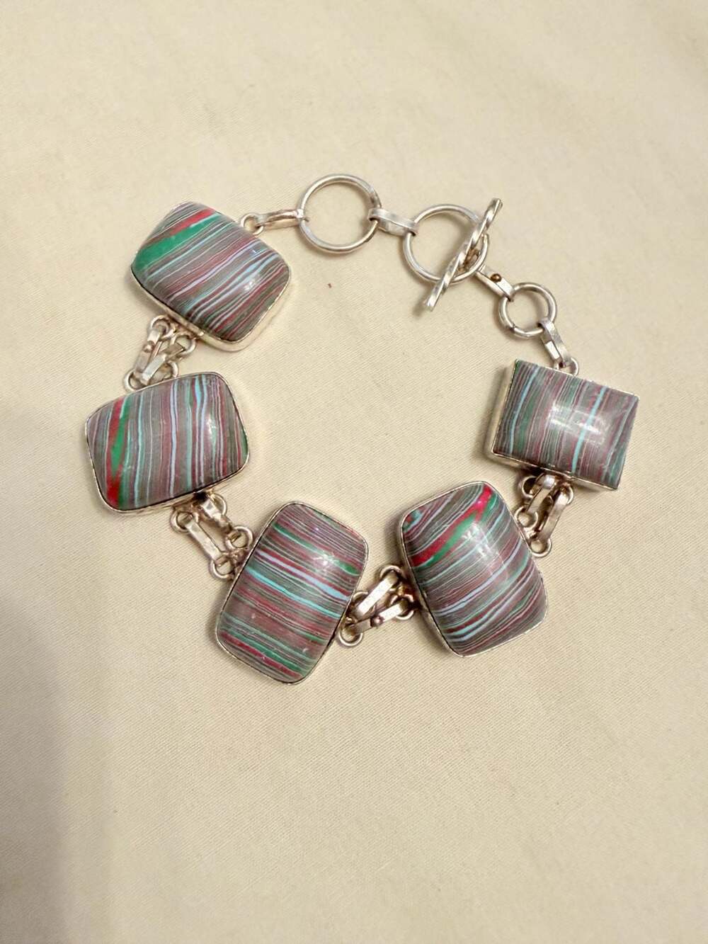 Sterling Silver Fordite Link Bracelet 925